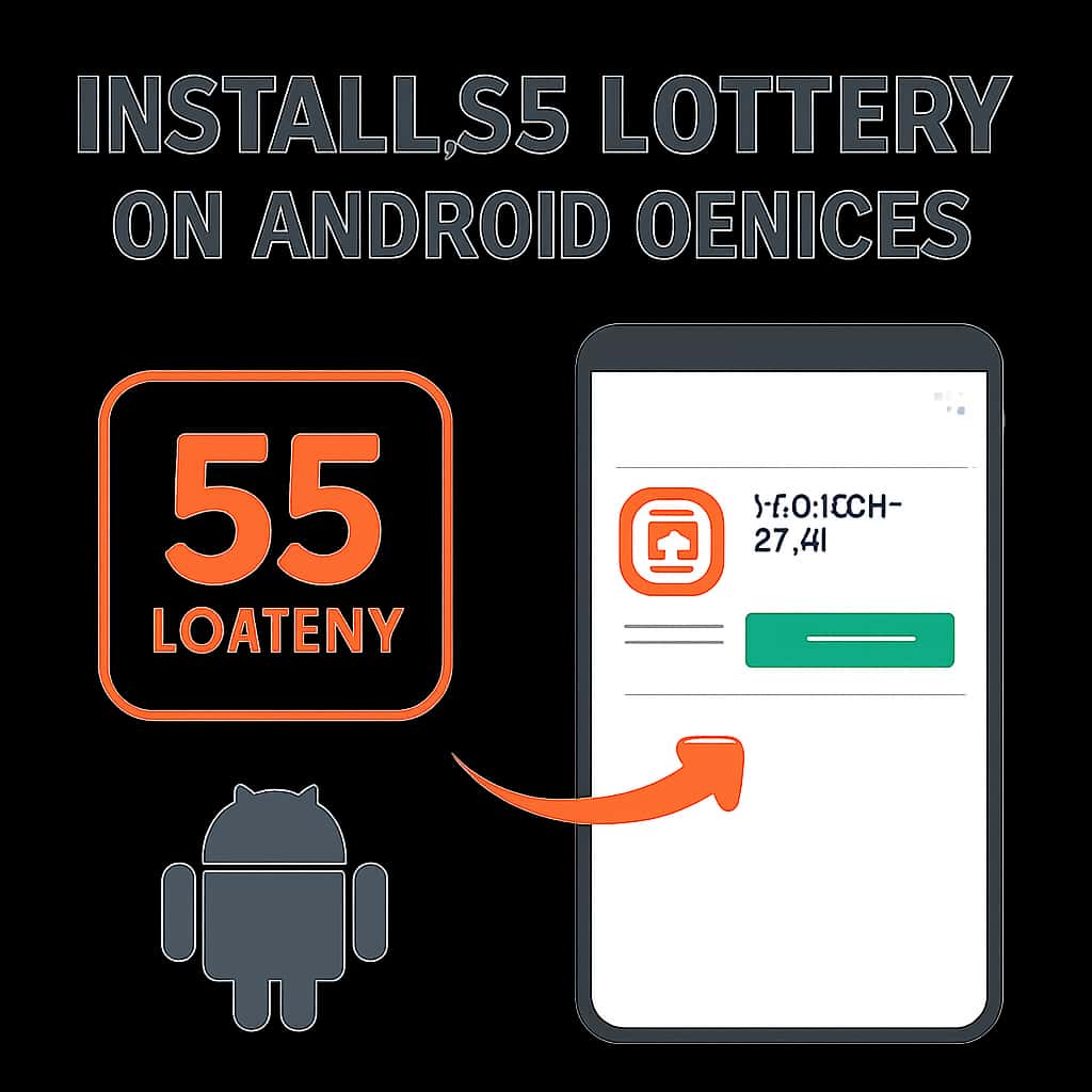 Illustration explaining the installation process for 55 Lottery on Android.