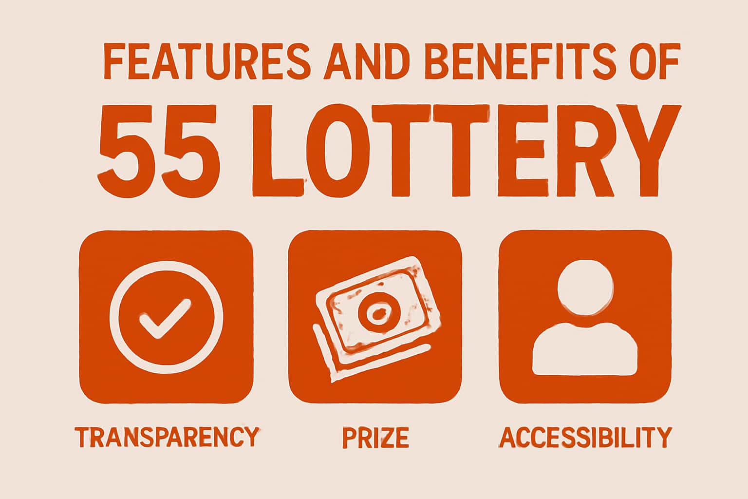 An informative graphic depicting the features and benefits of 55 Lottery.