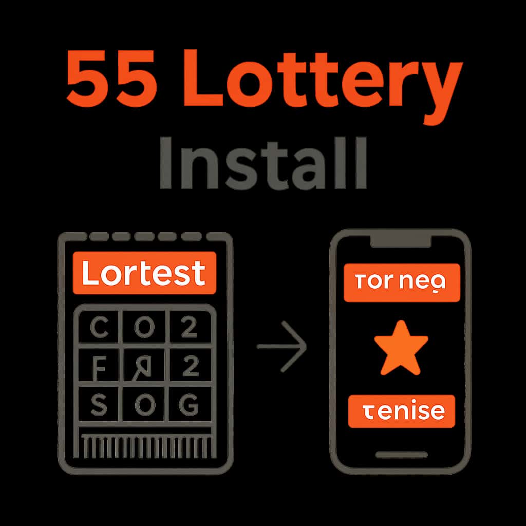 Illustration depicting the steps to install the 55 Lottery app.