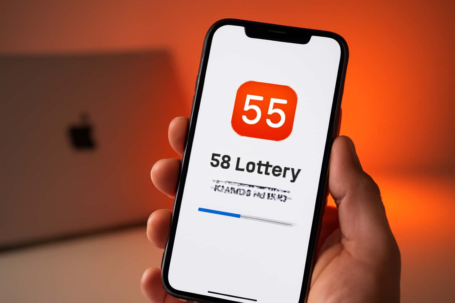 An informational scene depicting the process of installing the 55 Lottery app on iOS