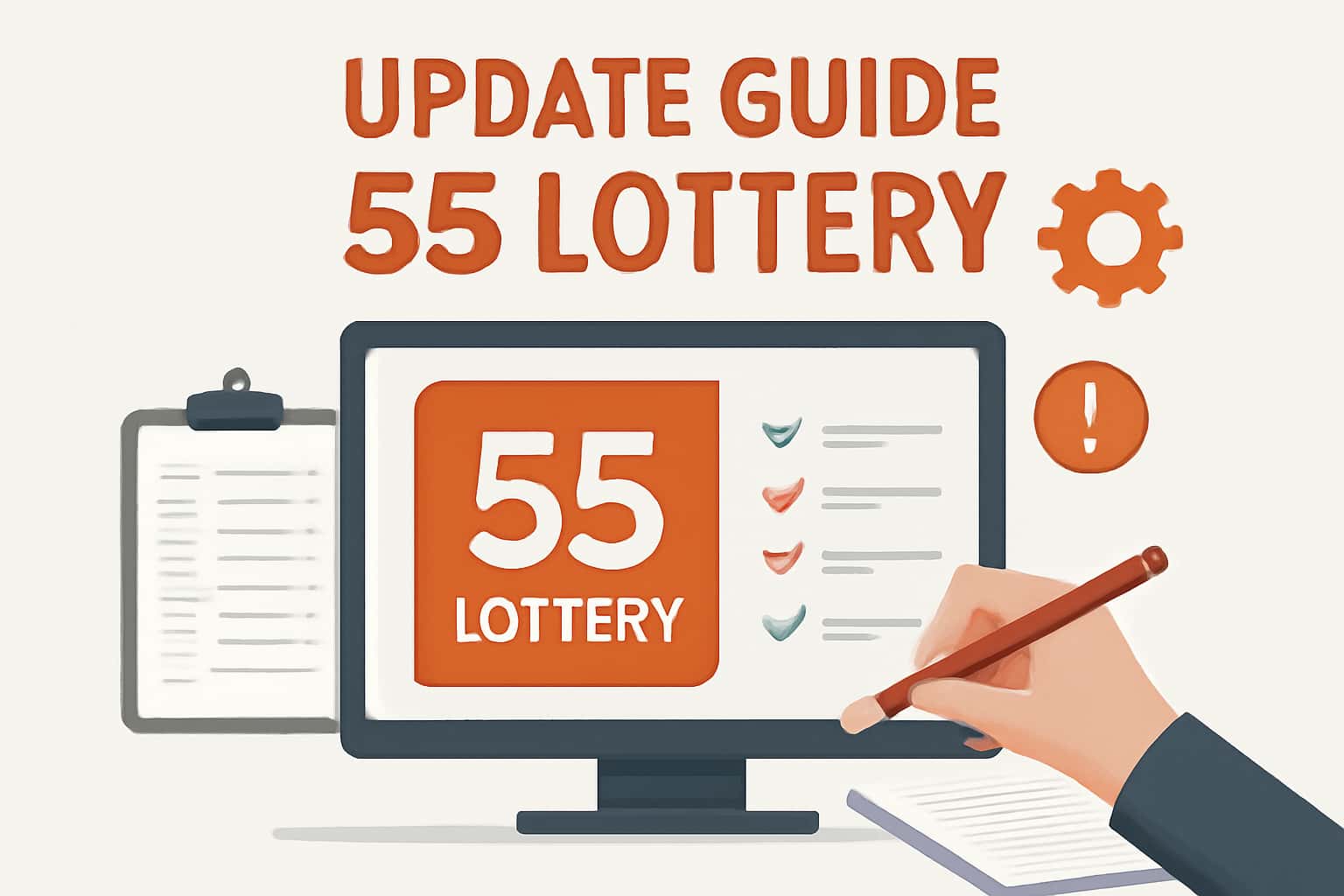 Informational scene depicting the update guide for the 55 Lottery app.