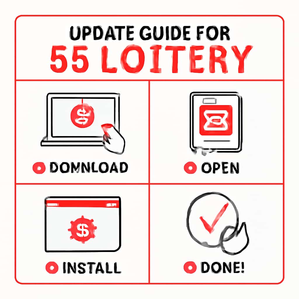 Diagram showing installation steps for the 55 Lottery app.