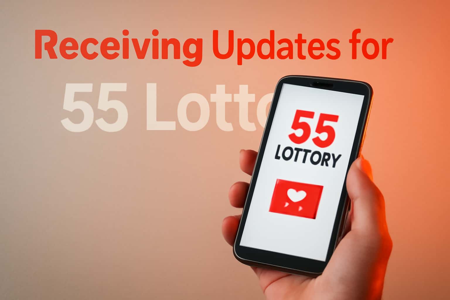 Informational graphic illustrating the process of receiving updates for the 55 Lottery app.