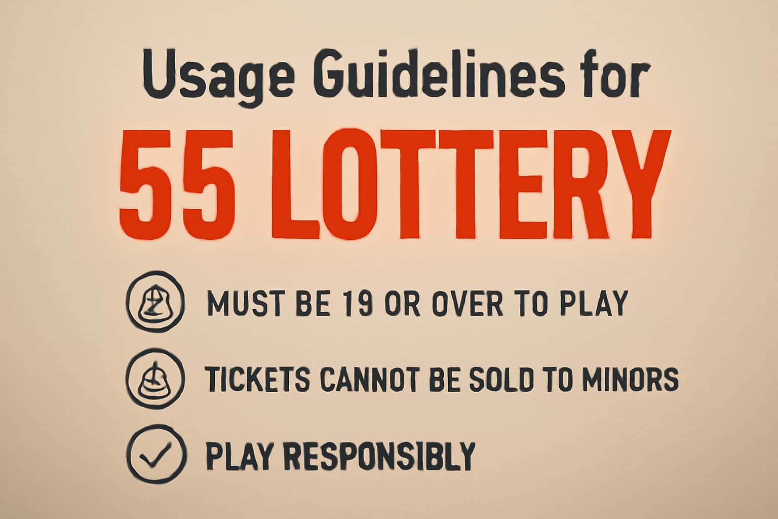 Informational visual representation of usage guidelines for 55 Lottery.