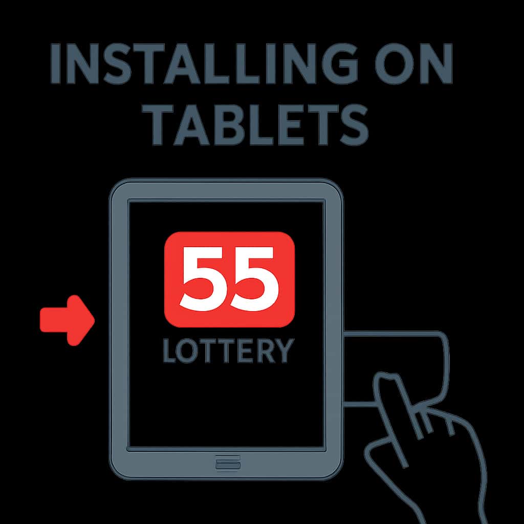 Diagram illustrating the installation process for 55 Lottery on tablets